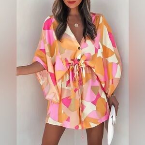 Colorful Abstract Print Kimono Dress